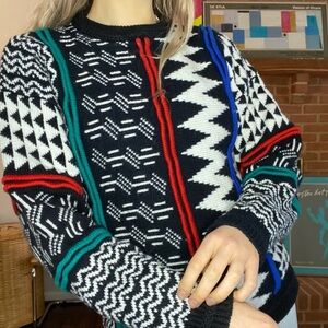 Vintage 90s Concrete Stripe Colorblock Chunky Sweater, Size XL
